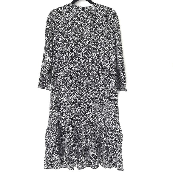 SOLD!! Liz Claiborne 12 Black White Layered 3/4 Sleeve Floral Pullover Dress - Picture 3 of 7